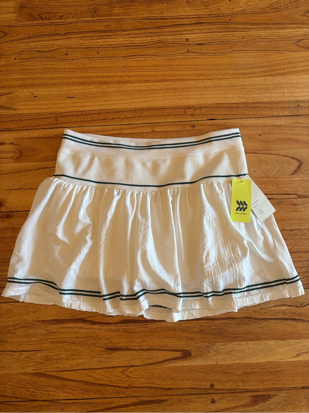 all in motion White Skater Mini Skirt with Green Trim